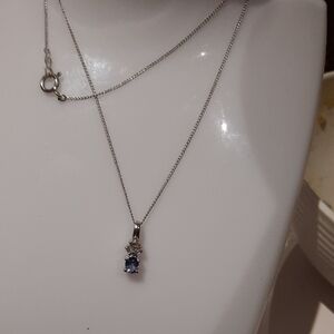 Authentic Tanzanite & Diamond Genuine Solid 10K White Gold 18" Chain